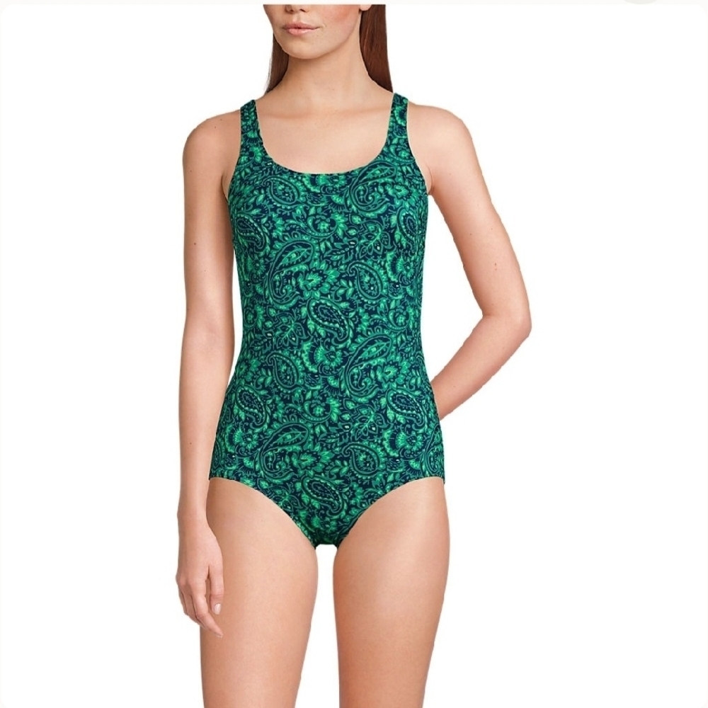 Lands' End Green Paisley Swimsuit